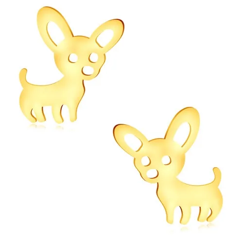 Náušnice v žltom zlate 375 - lesklý psík s veľkými uškami, puzetky