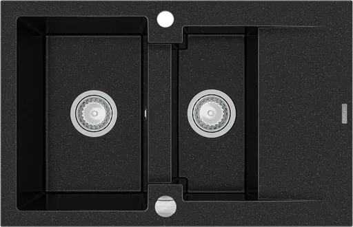 MEXEN MEXEN - Gaspar žula drez 1,5-misa drez s vypúšťaním krátky odkvapkávač 737x475 mm, čierna / strieborná metalíza 6507731505-73