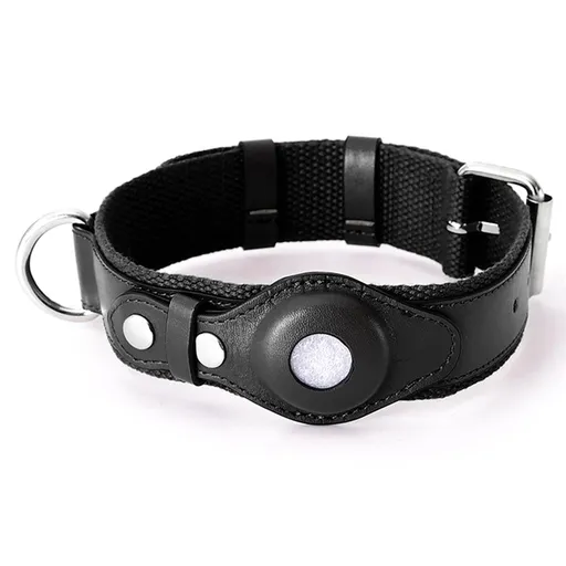 PROTEMIO PET GUARD Kožený obojok s puzdrom pre Apple AirTag VEĽKOSŤ: M - čierny