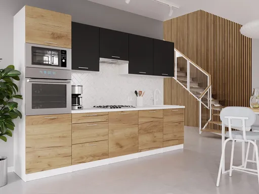 ArtLay Kuchynská linka VELLA | 300 cm dub craft zlatý/čierna