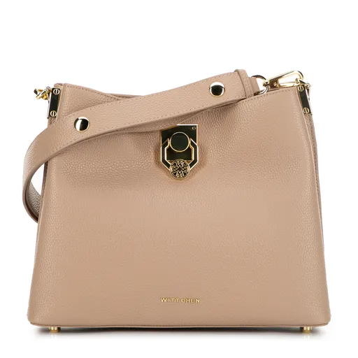 Dámska ramenná kožená kabelka s prackou béžová 100-4E-605-9