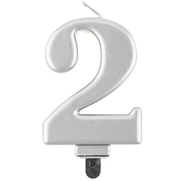 Narodeninová sviečka na tortu – 2 – metalická strieborná – 8 cm (5902973124491)