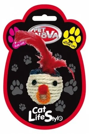 Pet Nova CAT sisalhead 5 hračka pre mačky sisalová hlava 5 cm s pierkami