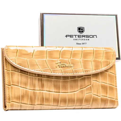 Dámska béžová peňaženka z ekologickej kože s krokodíliou textúrou a magnetickým zapínaním Peterson