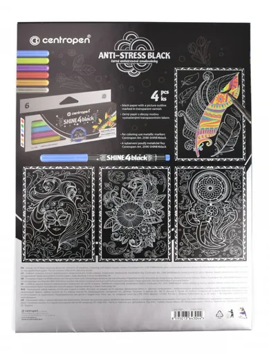 Omaľovánky antistres čierne 4ks Fantasia Centropen A4