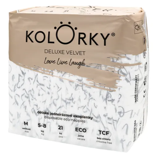 KOLORKY DELUXE VELVET Jednorazové EKO plienky so zamatovým povrchom M (5-8 kg) 21 kusov