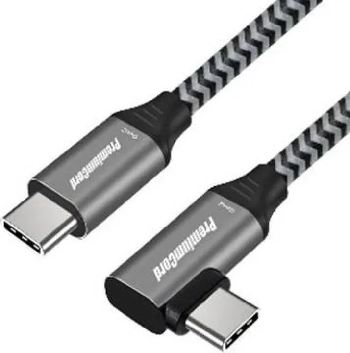 PremiumCord USB-C zahnutý kábel (USB 3.2 GEN 2x2, 5A, 100W, 20Gbit/s) 0,5m hliníkové krytky konektorov, bavlnený oplet