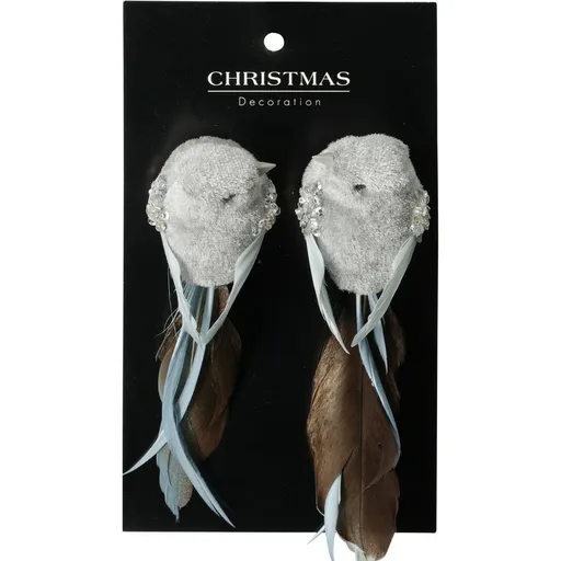 Set vianočných ozdôb Vtáčik, sivá, 14x4x4 cm, s klipom, SET 2 KS