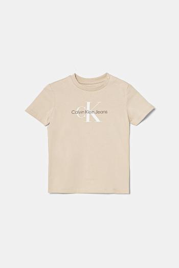Detské tričko Calvin Klein Jeans béžová farba, s potlačou, IN0IN00001