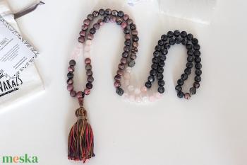 Rodonit Nyaklác Mala, Imafüzér, Imagyöng - Mala Varázs, ásvány ékszer Mala, egyedi Mala, Ásvány Nyaklánc, Imafüzér