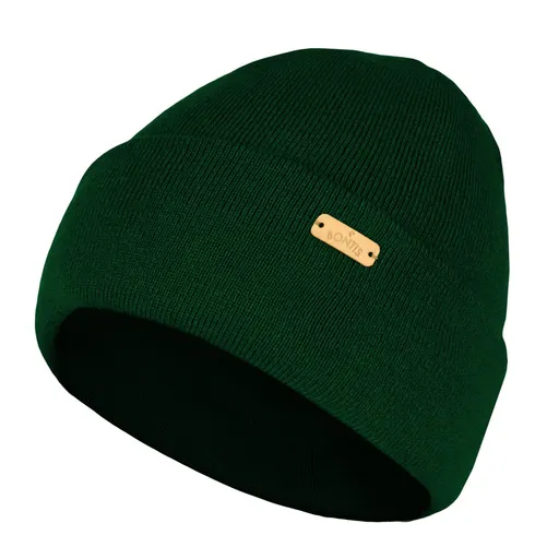 Bontis Pletená dvojitá pánska čiapka s lemom - Fľaškovo zelená | uni