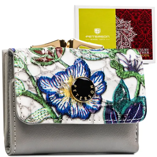 Viacfarebná peňaženka z prírodnej kože s kvetmi na klip a patent – Peterson