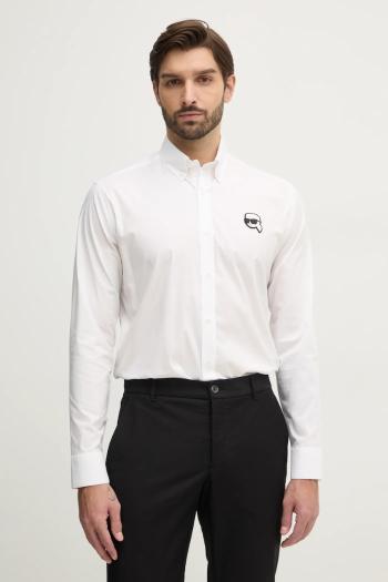 Košeľa Karl Lagerfeld pánska, biela farba, regular, s golierom button-down