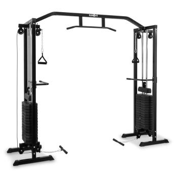 KLARFIT Cablefit, posilňovacia veža, premostenie, 2 x 77kg, s dvomi kladkami, oceľ, čierna