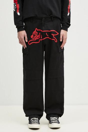 Bavlnené nohavice ICECREAM Running Dog Cargo Pant čierna farba, rovné, IC24430