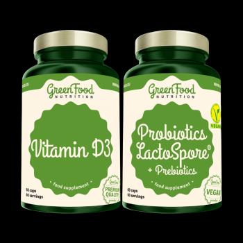 GREENFOOD NUTRITION Probiotiká Lactospore® + Prebiotiká + Vitamín D3 2 x 60 kapsúl