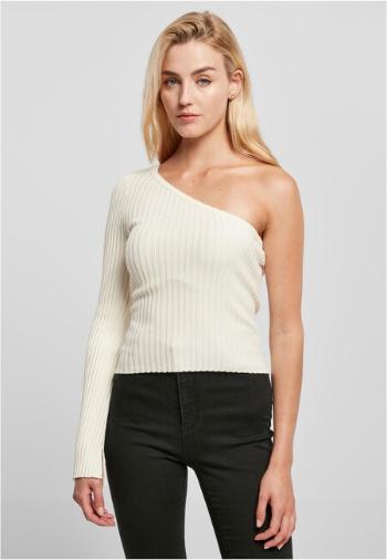 Urban Classics Ladies Short Rib Knit One Sleeve Sweater whitesand - M