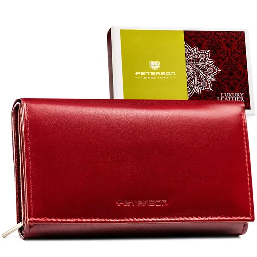 Červená dámska kožená peňaženka s prackou a množstvom priehradiek - Peterson