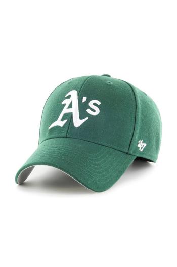 Čiapka s prímesou vlny 47 brand MLB Oakland Athletics zelená farba, s nášivkou, B-MVP18WBV-DGE