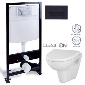 PRIM predstenový inštalačný systém s čiernym tlačidlom 20/0044 + WC CERSANIT CLEANON PARVA + SEDADLO PRIM_20/0026 44 PA1