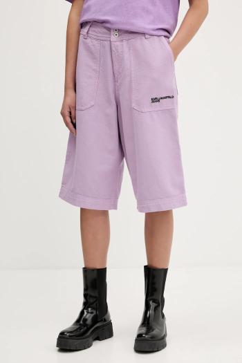 Rifľové krátke nohavice Karl Lagerfeld Jeans fialová farba, jednofarebné, vysoký pás, A3W10127