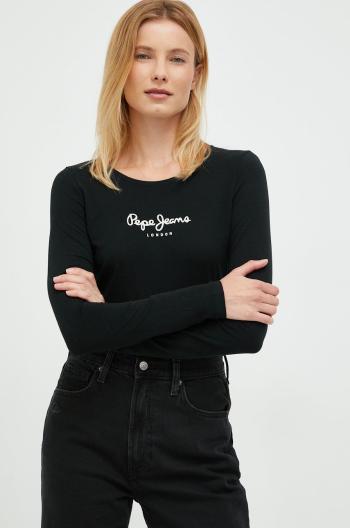 Tričko s dlhým rukávom Pepe Jeans dámske, čierna farba,