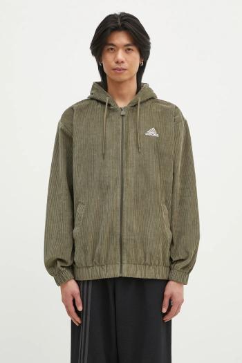Menčestrová mikina adidas Originals Cord Hoodie zelená farba, s kapucňou, jednofarebná, JD5394