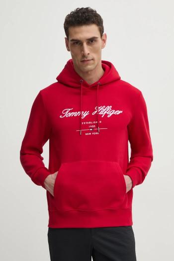 Mikina Tommy Hilfiger pánska, červená farba, s kapucňou, s nášivkou, MW0MW33631