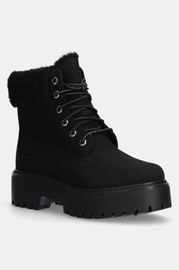 Členkové topánky Timberland Stone Street dámske, čierna farba, na plochom podpätku, jemne zateplené, TB0A2PU6W051