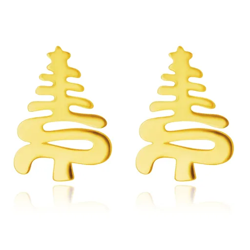 Náušnice v žltom zlate 585 - cikcakovito stočená línia stromu s hviezdičkou