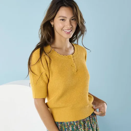 Úpletové tričko s rukávmi po lakte pre nižšiu postavu