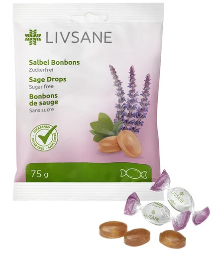 Livsane Bylinné pastilky šalvia bez cukru, s vitamínom C, 75 g