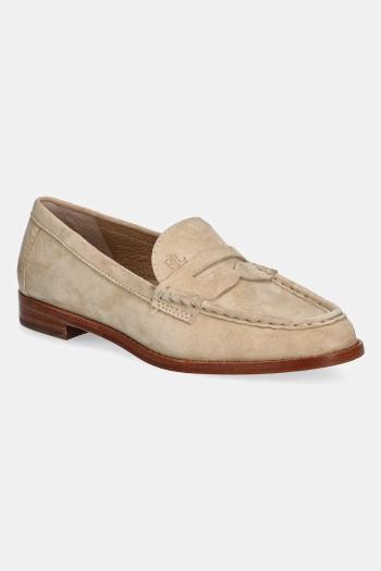 Semišové mokasíny Lauren Ralph Lauren Wynnie dámske, béžová farba, na plochom podpätku, 802970584001