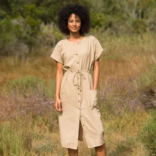 Jednofarebné midi šaty z bavlny a ľanu