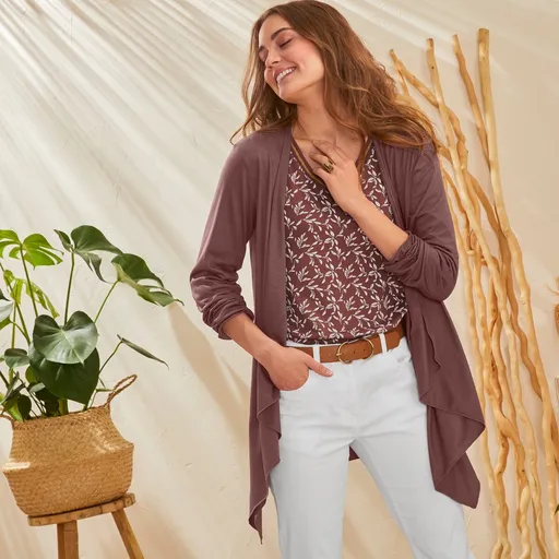 Splývavý kardigan s asymetrickými cípmi vpredu