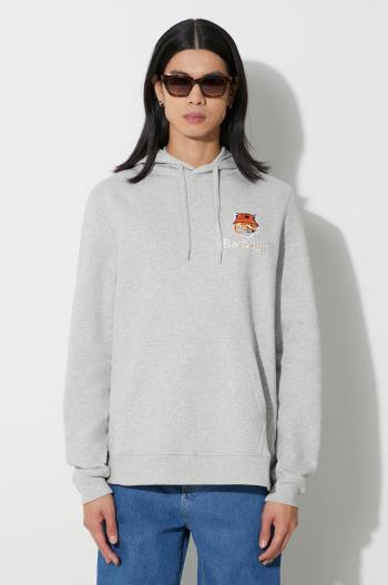 Bavlnená mikina Barbour x Maison Kitsune Fox Head Hoodie pánska, šedá farba, s kapucňou, s nášivkou, MOL0569