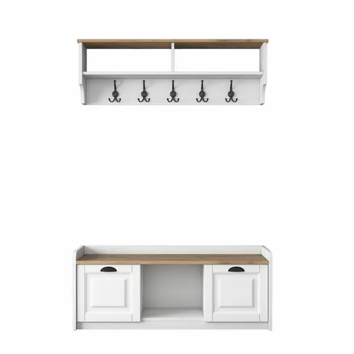 Nástenný vešiak s botníkom Polo White and WalnutWalnut