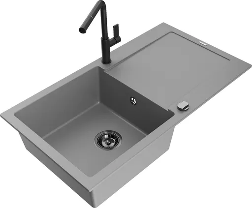 MEXEN/S MEXEN/S - Leo granitový drez 1 s odkvapkávačom vrátane batérie Flora, šedá 6501-71-670401-70-B