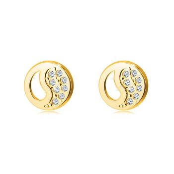 Náušnice zo 14K zlata - čínsky symbol Jin a Jang s výrezom a zirkónmi