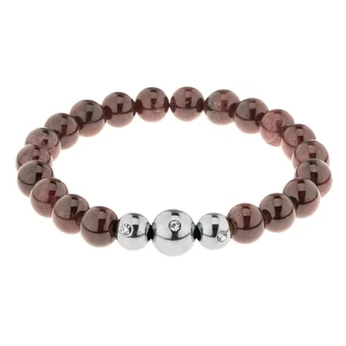 Pružný náramok z lesklých granátových guličiek hnedej farby, oceľové korálky