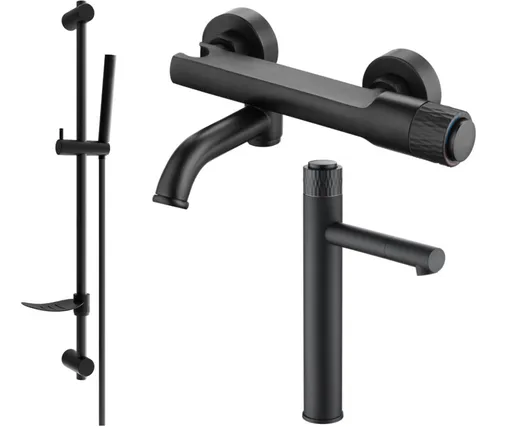 MEXEN/S - Diamond DF70 Set umývadlovej a vaňovej batérie s príslušenstvom, čierna 71513DF70-70