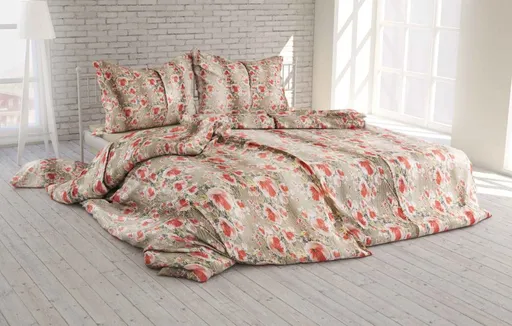 Polášek Krepové obliečky Drobné kvietky - Červená / béžová | 140 x 220 cm / 70 x 90 cm