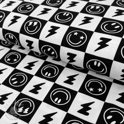 Úplet Happy faces square black digital print