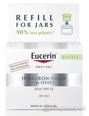 Eucerin HYALURON-FILLER+3xEFFECT Denný krém REFILL suchá pleť, Anti-Age, SPF15, náhradná náplň 50 ml