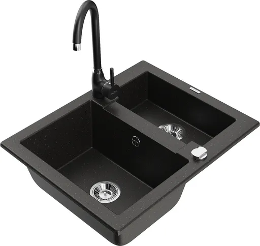 MEXEN/S MEXEN/S - Carlos granitový drez 1.5 vrátane batérie Telma, čierna/zlatá metalik 6518-75-670200-70