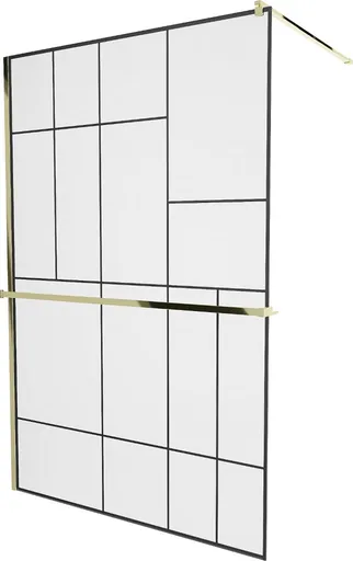 MEXEN/S - KIOTO Sprchová zástena WALK-IN s poličkou a držiakom uterákov 70 x 200, transparent/čierna 8 mm, zlatá 800-070-121-50-78