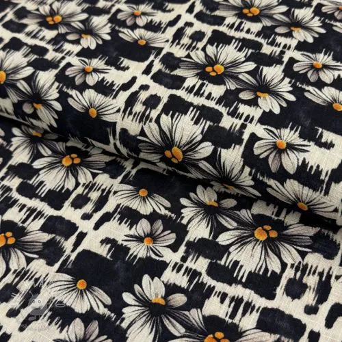 Viskóza s ľanom Daisy design A digital print