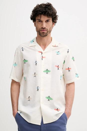 Ľanová košeľa United Colors of Benetton béžová farba, voľný strih, 5HPWUQ05B