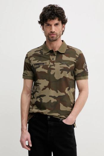 Bavlnené polo tričko Aeronautica Militare pánske, zelená farba, vzorované, PO1861P346