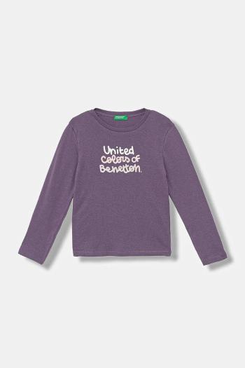 Detská bavlnená košeľa s dlhým rukávom United Colors of Benetton fialová farba, 3I9WG10JS